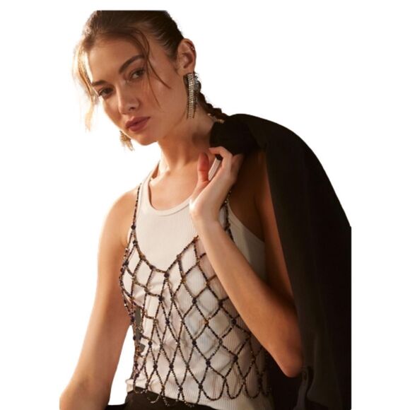 Anthropologie NWT Current Air BLACK Beaded Tank XS/S - Picture 3 of 10